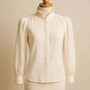 Francesca of Damon for Starington Cream Silk Blouse Size 6 Textured Ruffle Neck